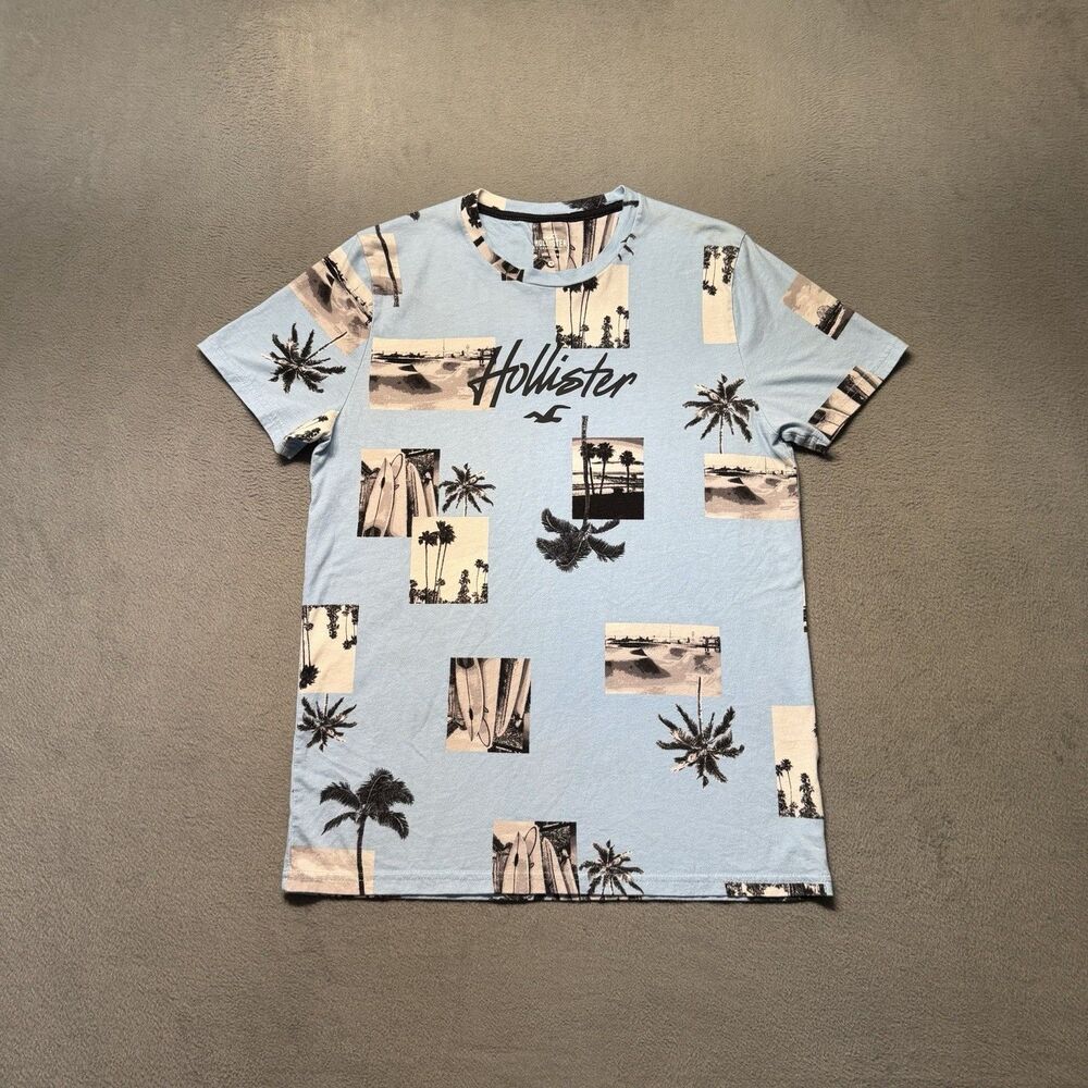 Hollister Men’s Medium T-Shirt Blue California Surf Palm Tree Graphic Tee